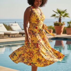 Miss Lavish London Size 20 Sleeveless Dress A Line Yellow Floral Classic Dressy